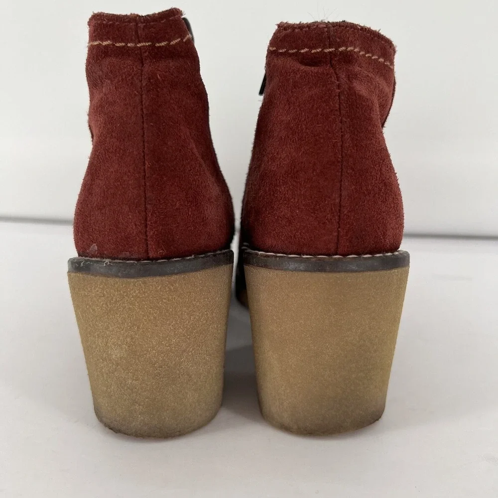 Yokono Ankle‎ Booties Size 37 US 6.5-7 Red Leather Boots Side Zip Made In Spain